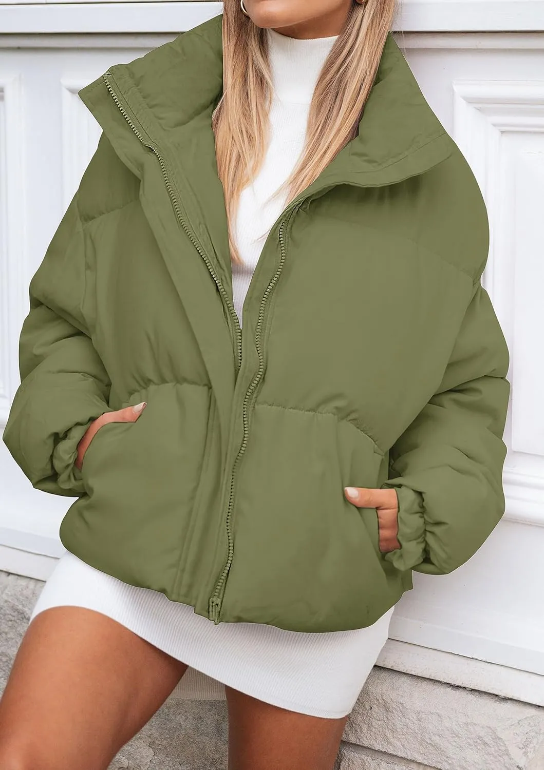 MEROKEETY Women's 2025 Winter Long Sleeve Zip Puffer Jacket Pockets Baggy Short Coats
