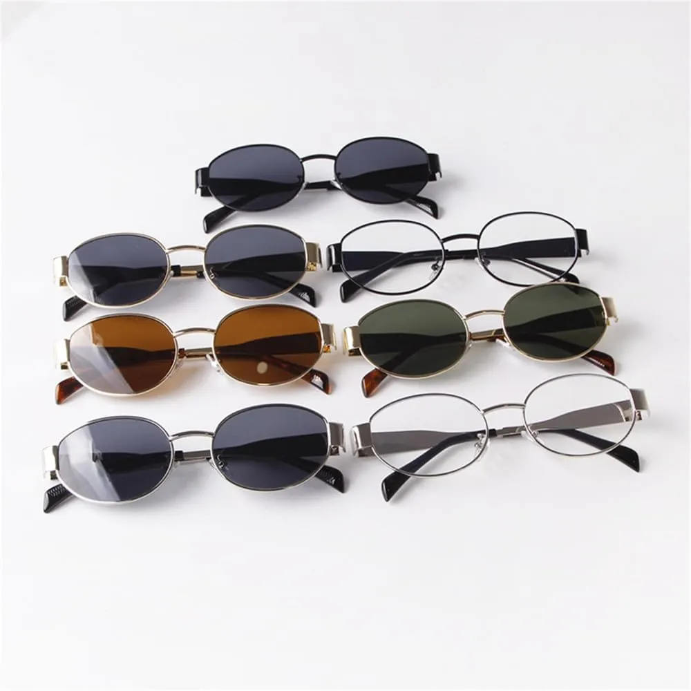 Metal Oval Frame Sunglasses Women Men Round Driving Sun Glasses Clear Lens Shades Male UV400