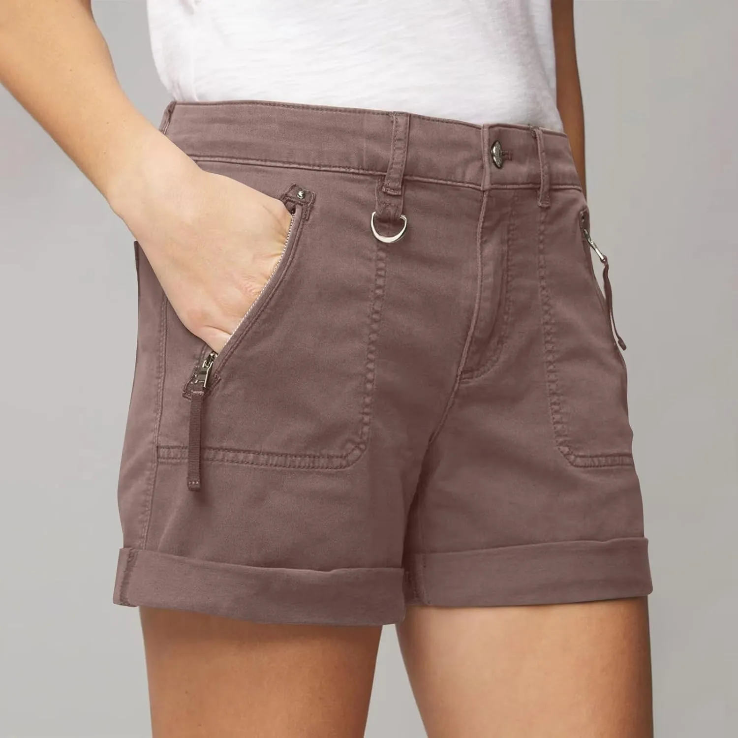 midelxp Stretchy Twill Jean Shorts for Women Y2k Rolled Hem High Waisted Denim Shorts Summer Casual Cargo Shorts with Pockets