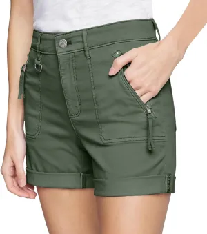 midelxp Stretchy Twill Jean Shorts for Women Y2k Rolled Hem High Waisted Denim Shorts Summer Casual Cargo Shorts with Pockets