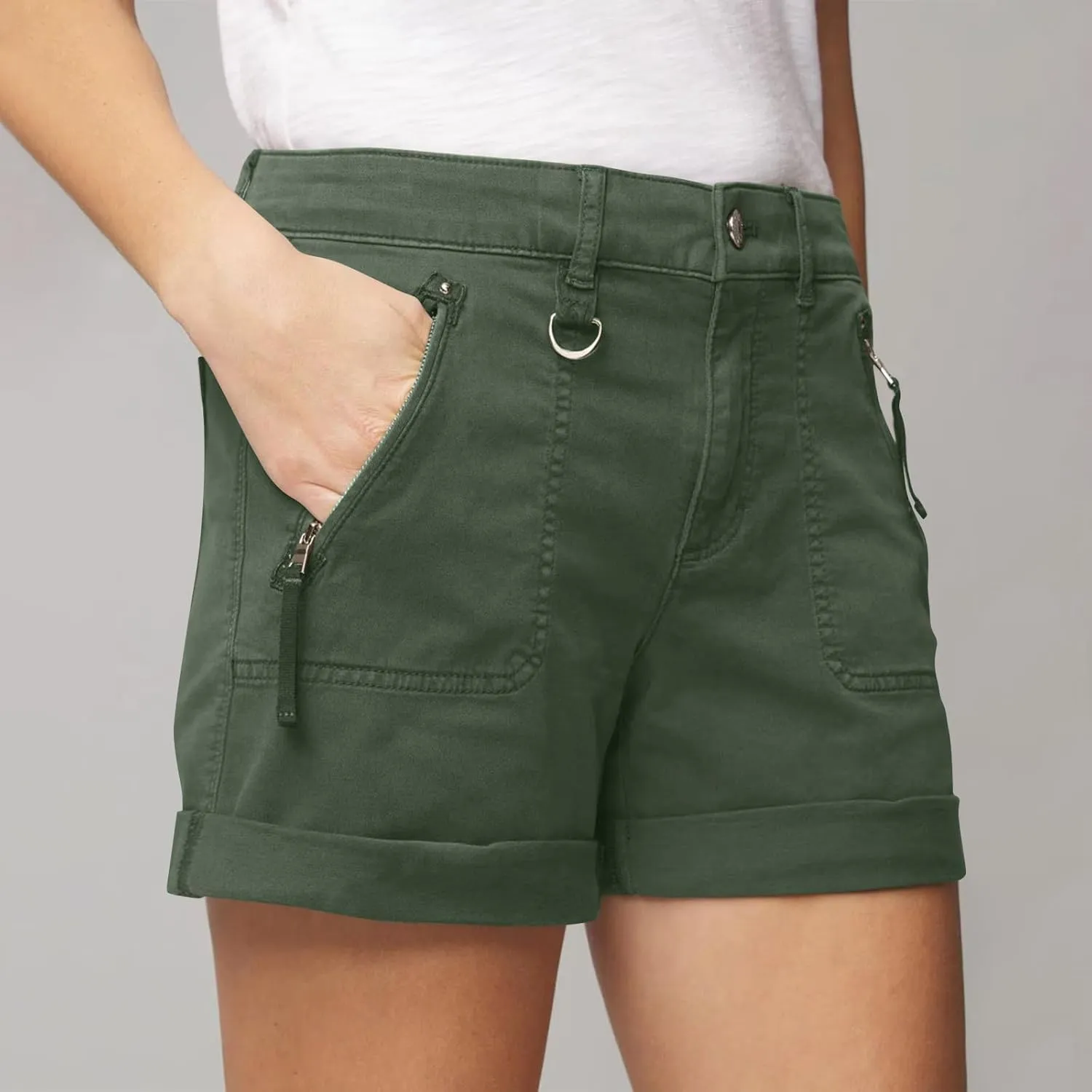 midelxp Stretchy Twill Jean Shorts for Women Y2k Rolled Hem High Waisted Denim Shorts Summer Casual Cargo Shorts with Pockets