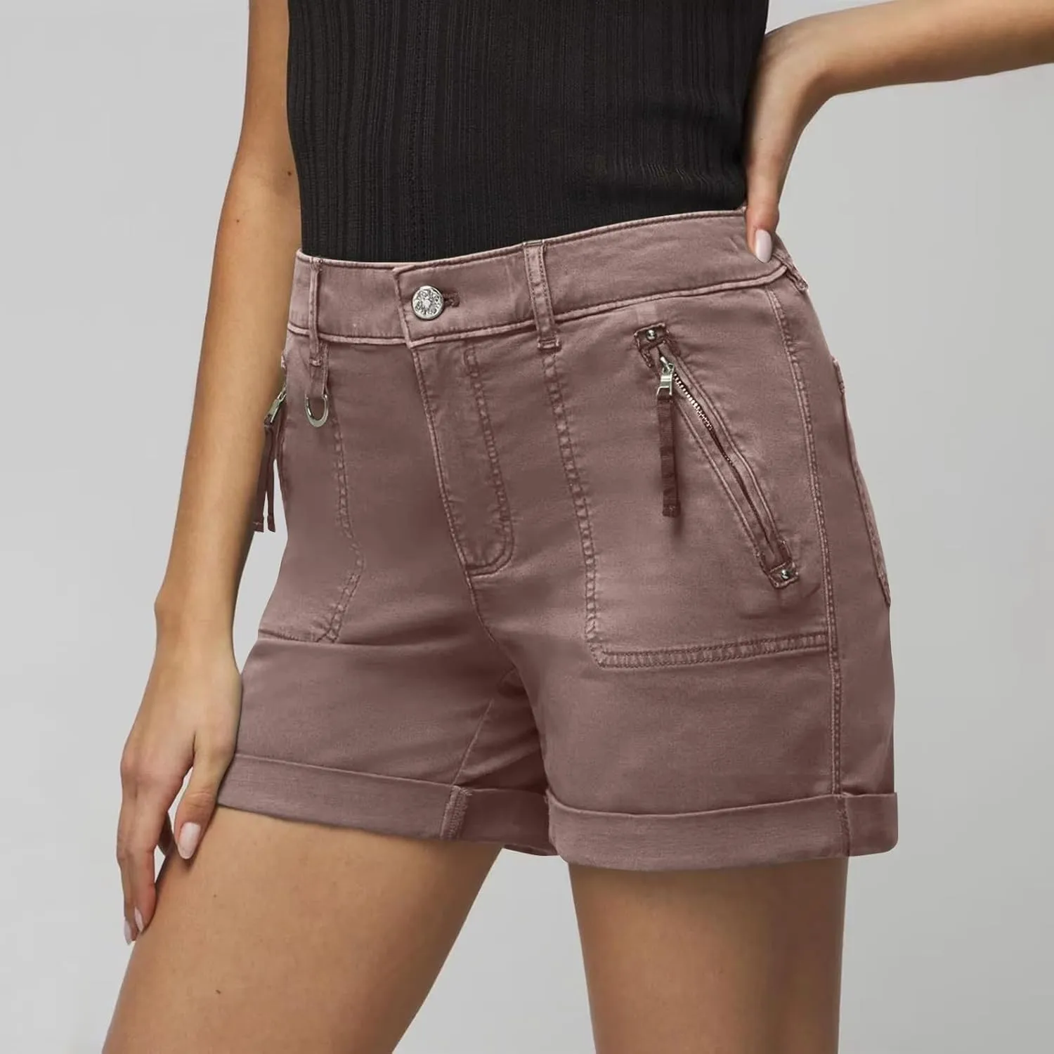 midelxp Stretchy Twill Jean Shorts for Women Y2k Rolled Hem High Waisted Denim Shorts Summer Casual Cargo Shorts with Pockets