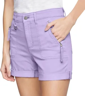 midelxp Stretchy Twill Jean Shorts for Women Y2k Rolled Hem High Waisted Denim Shorts Summer Casual Cargo Shorts with Pockets