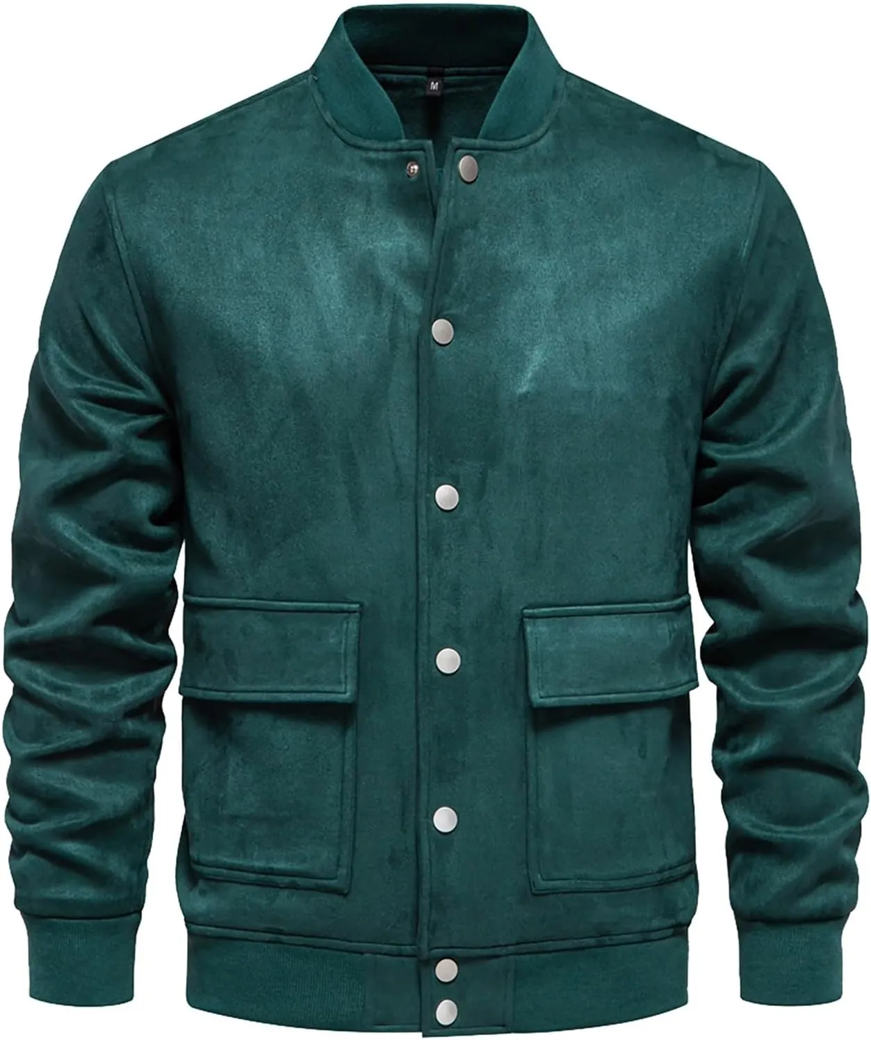 MIDOO Mens Full Zipper Fleece Jacket without Hood Collar Baseball Jacket With Button Pockets Long Sleeved Casual
