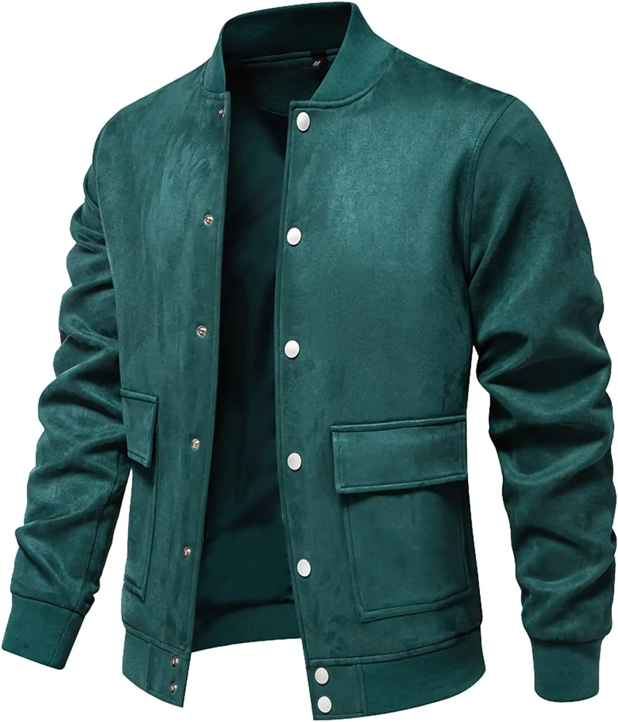 MIDOO Mens Full Zipper Fleece Jacket without Hood Collar Baseball Jacket With Button Pockets Long Sleeved Casual