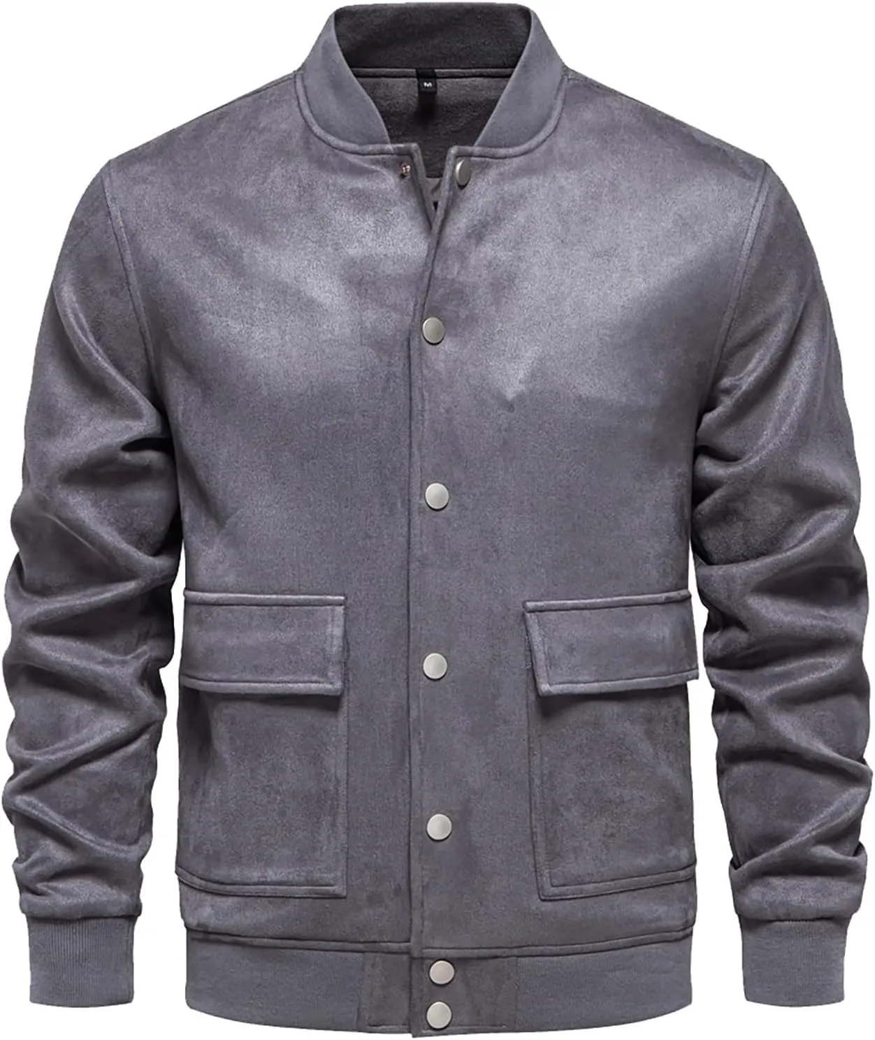 MIDOO Mens Full Zipper Fleece Jacket without Hood Collar Baseball Jacket With Button Pockets Long Sleeved Casual