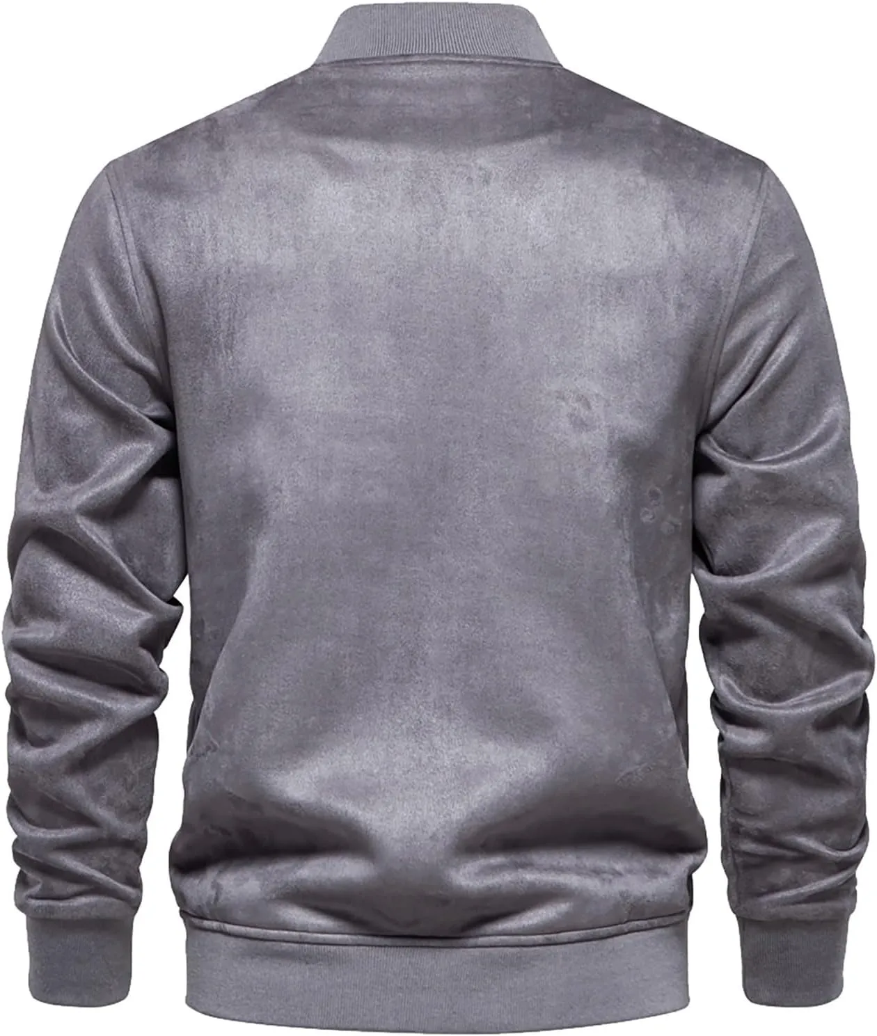MIDOO Mens Full Zipper Fleece Jacket without Hood Collar Baseball Jacket With Button Pockets Long Sleeved Casual