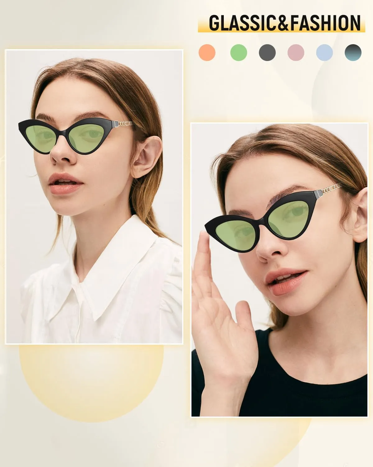 MIZZEO Trendy Cat Eye Sunglasses for Women Men, Retro Vintage 90s Classic Trend Ladies Sunglasses for Small Face