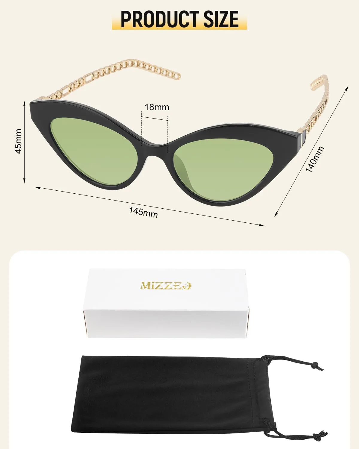 MIZZEO Trendy Cat Eye Sunglasses for Women Men, Retro Vintage 90s Classic Trend Ladies Sunglasses for Small Face