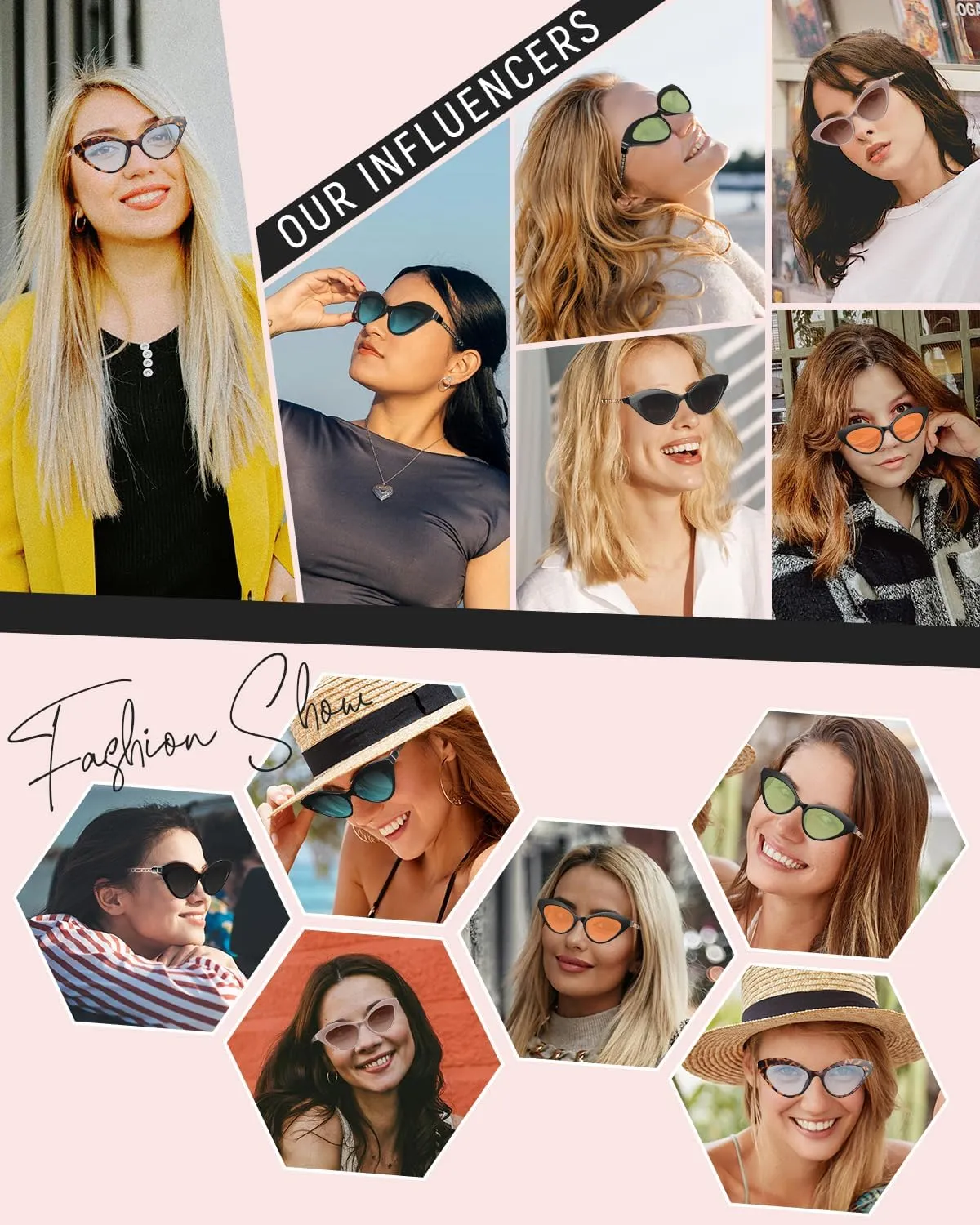 MIZZEO Trendy Cat Eye Sunglasses for Women Men, Retro Vintage 90s Classic Trend Ladies Sunglasses for Small Face