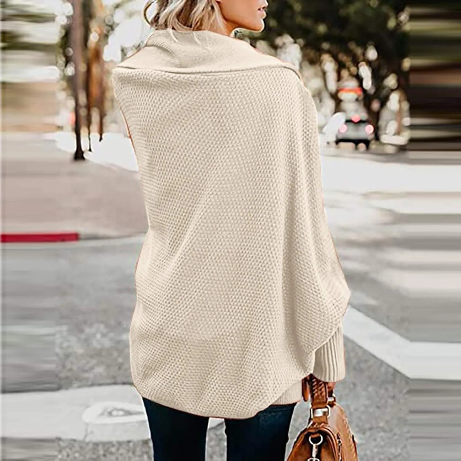 NaRHbrg Women Chunky Kimono Cardigan, Women's Cable Knitted Slouchy Oversized Wrap Open Front Cardigan Sweater Outwear