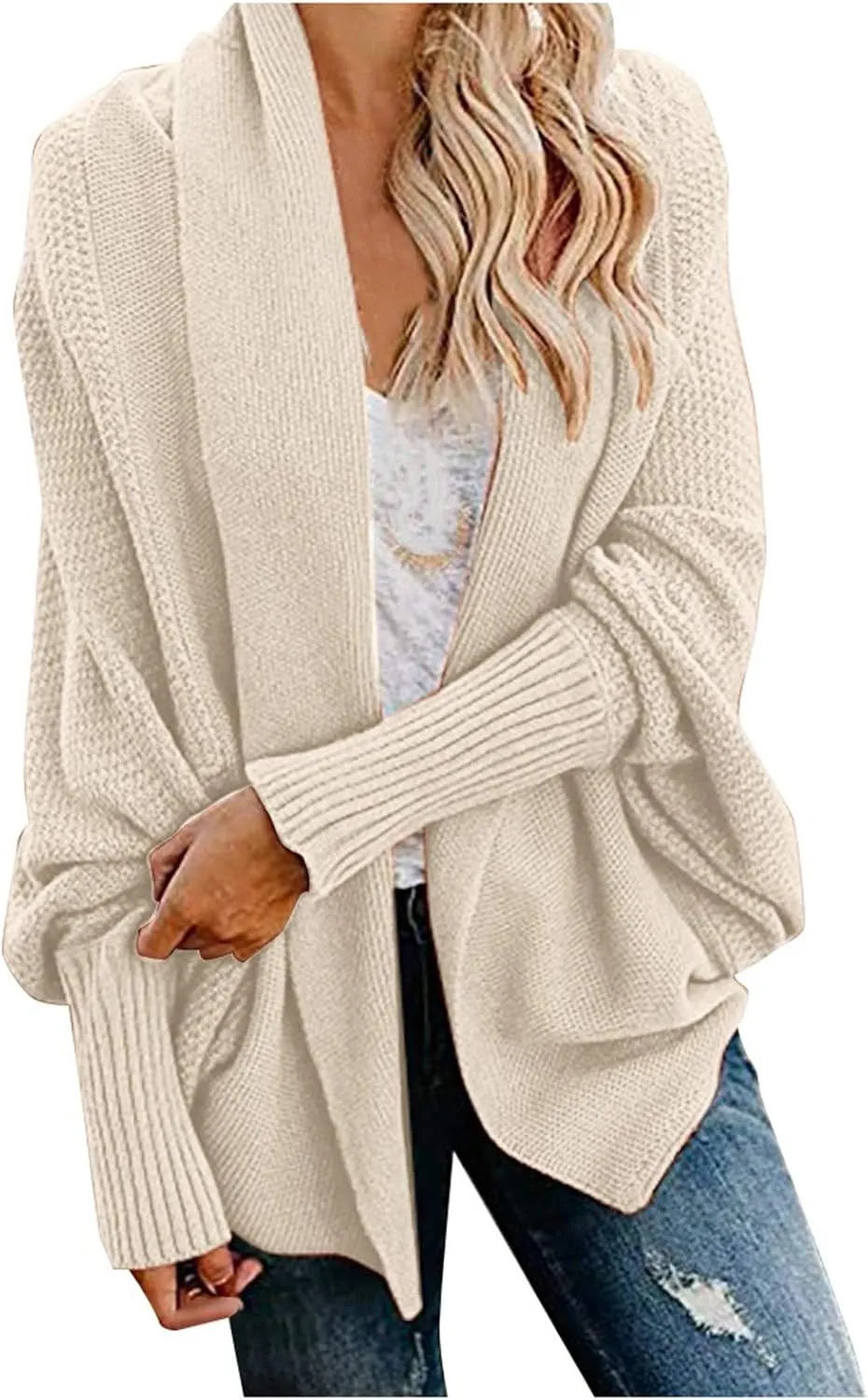 NaRHbrg Women Chunky Kimono Cardigan, Women's Cable Knitted Slouchy Oversized Wrap Open Front Cardigan Sweater Outwear