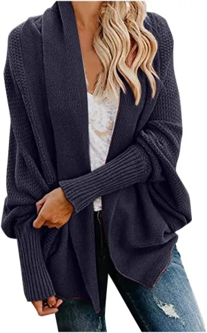 NaRHbrg Women Chunky Kimono Cardigan, Women's Cable Knitted Slouchy Oversized Wrap Open Front Cardigan Sweater Outwear
