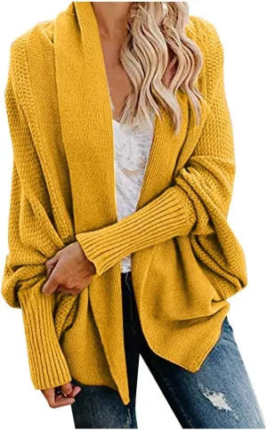 NaRHbrg Women Chunky Kimono Cardigan, Women's Cable Knitted Slouchy Oversized Wrap Open Front Cardigan Sweater Outwear