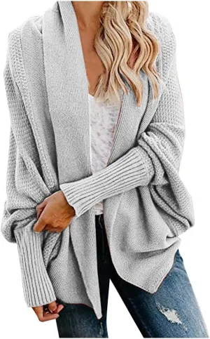 NaRHbrg Women Chunky Kimono Cardigan, Women's Cable Knitted Slouchy Oversized Wrap Open Front Cardigan Sweater Outwear