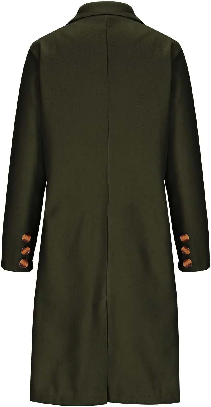 NATHGAM Winter Coats for Women Double Breasted Wool Blend Pea Coats Elegant Notched Long Trench Coat Blazer Jackets Outwear