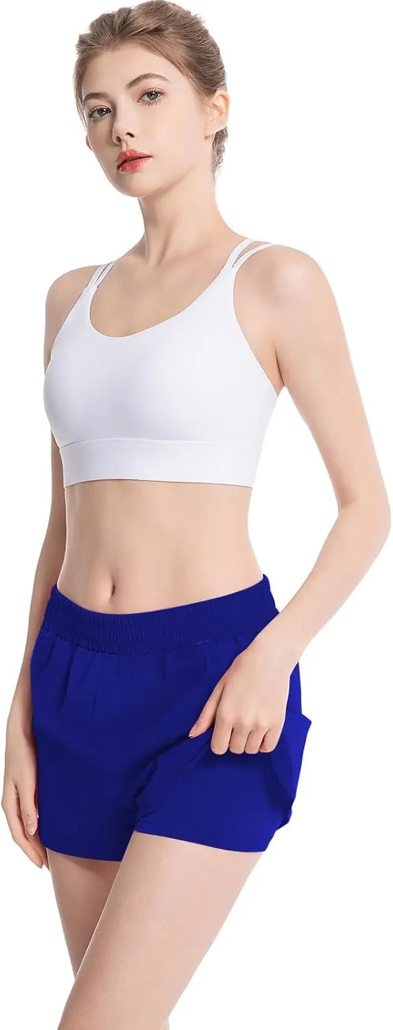 NEXSONIC Athletic Shorts for Women Quick-Dry Running Shorts with Linear Workout Gym Active Sport Shorts