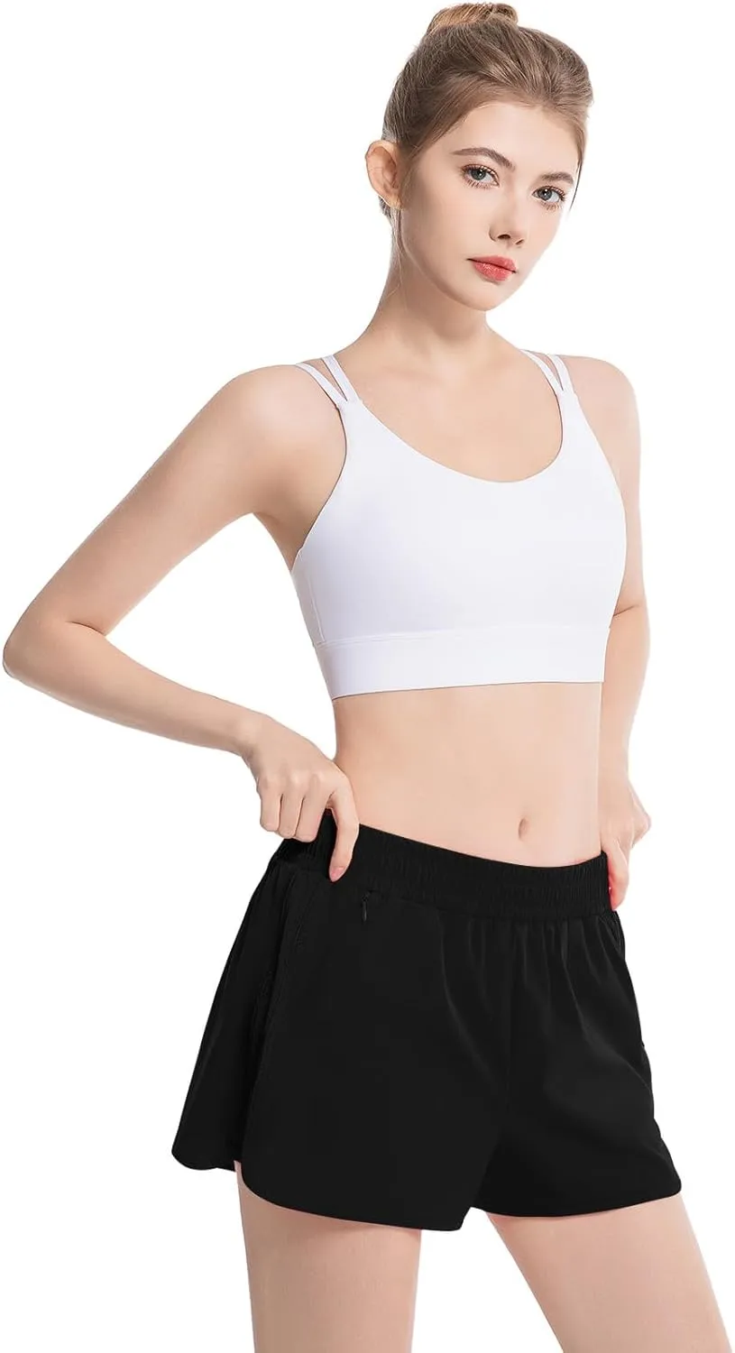 NEXSONIC Athletic Shorts for Women Quick-Dry Running Shorts with Linear Workout Gym Active Sport Shorts