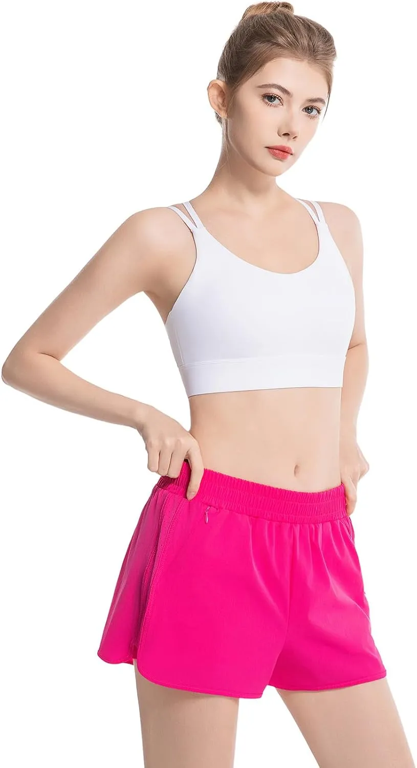 NEXSONIC Athletic Shorts for Women Quick-Dry Running Shorts with Linear Workout Gym Active Sport Shorts