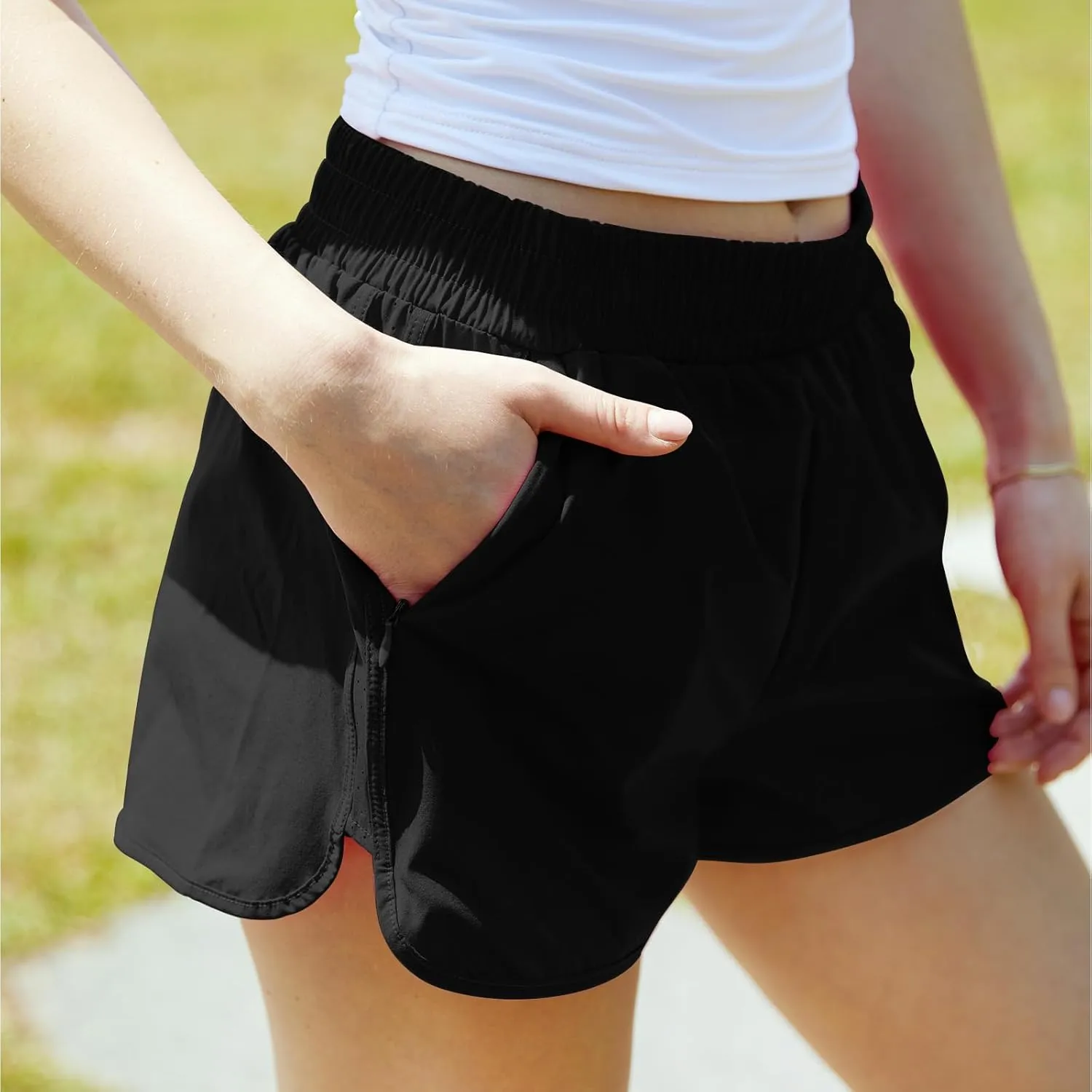 NEXSONIC Athletic Shorts for Women Quick-Dry Running Shorts with Linear Workout Gym Active Sport Shorts