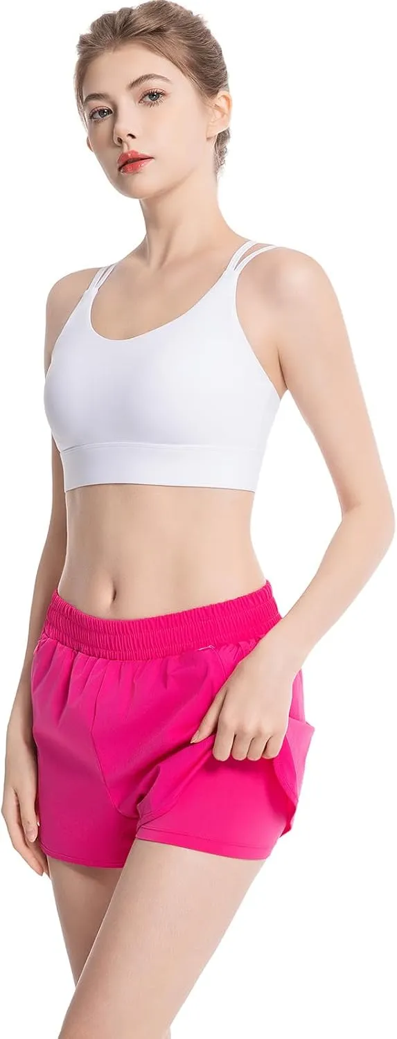 NEXSONIC Athletic Shorts for Women Quick-Dry Running Shorts with Linear Workout Gym Active Sport Shorts