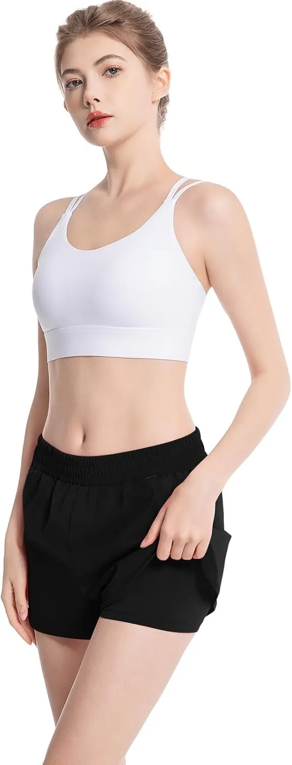 NEXSONIC Athletic Shorts for Women Quick-Dry Running Shorts with Linear Workout Gym Active Sport Shorts