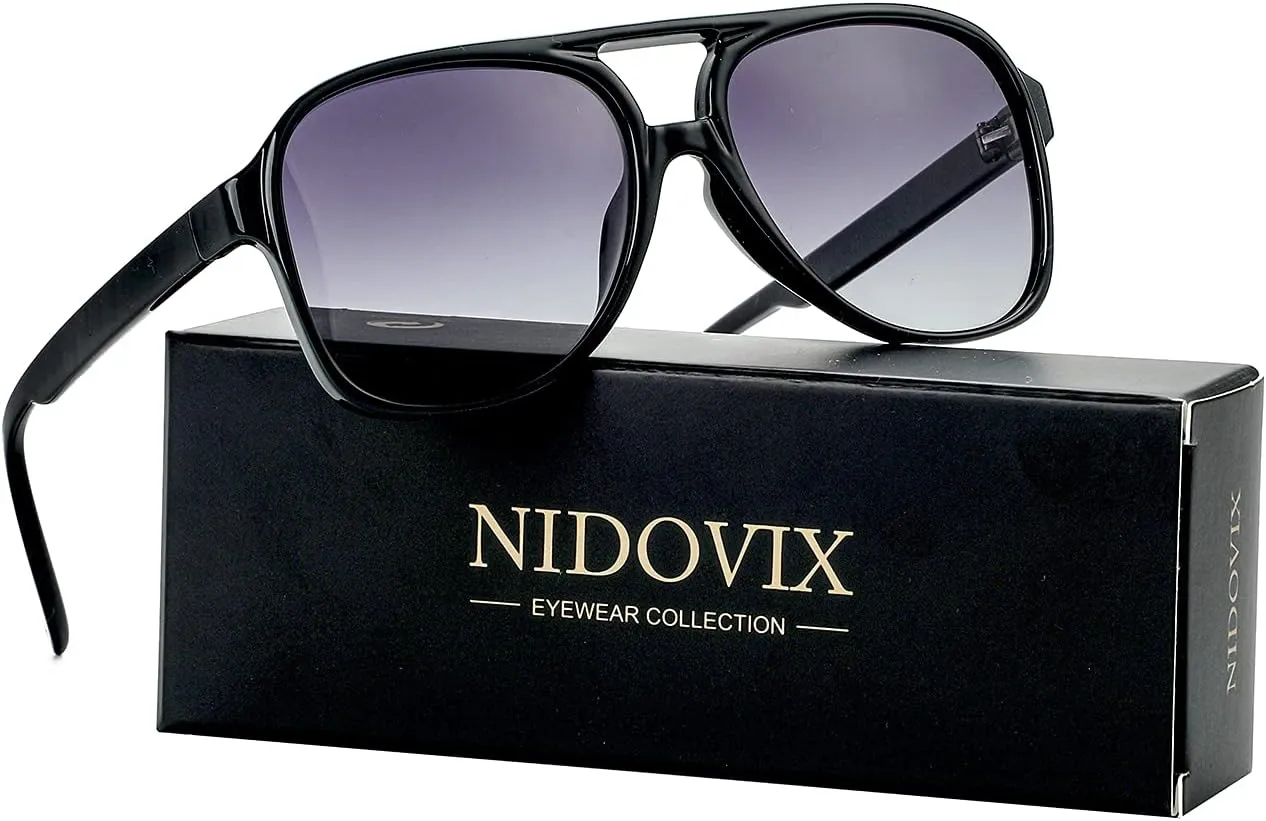 NIDOVIX Polarized Classic Vintage Aviator Sunglasses for Men Women Large Frame Retro 70s Sunglasses