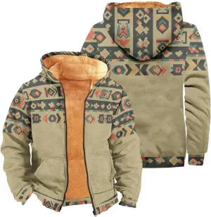 Outerwear for Men Western Aztec Ethnic Graphic Coat Sherpa Lined Thick Warm Winter Coats