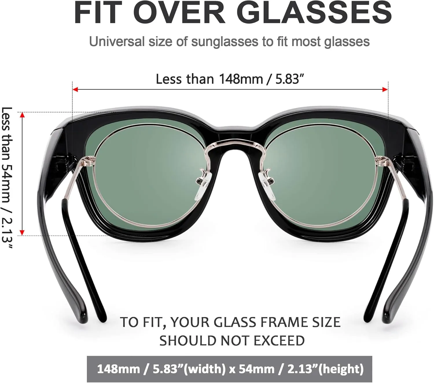 Over Glasses Sunglasses for Women Men, Polarized UV Protection, Large Round Cat Eye Oversized Solar Shield Fits Over