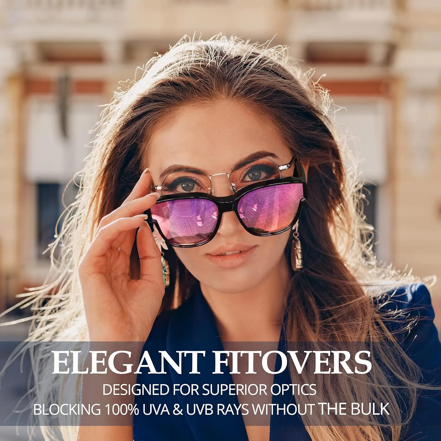 Over Glasses Sunglasses for Women Men, Polarized UV Protection, Large Round Cat Eye Oversized Solar Shield Fits Over