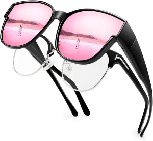 Over Glasses Sunglasses for Women Men, Polarized UV Protection, Large Round Cat Eye Oversized Solar Shield Fits Over