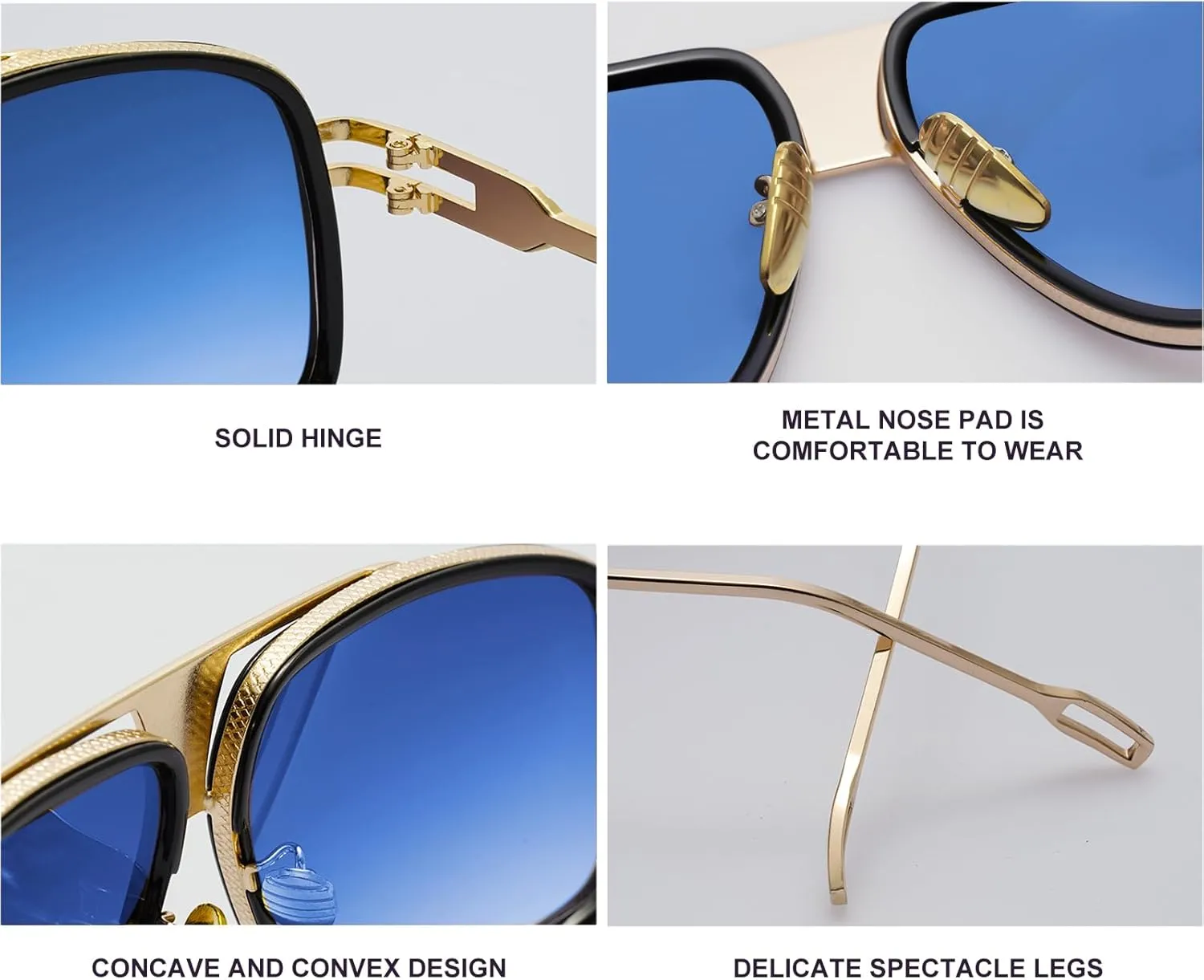 Oversized 70s Aviator Sunglasses for Men Disco Sun Glasses Cool Designer Tinted Shades Gold Alloy Frame
