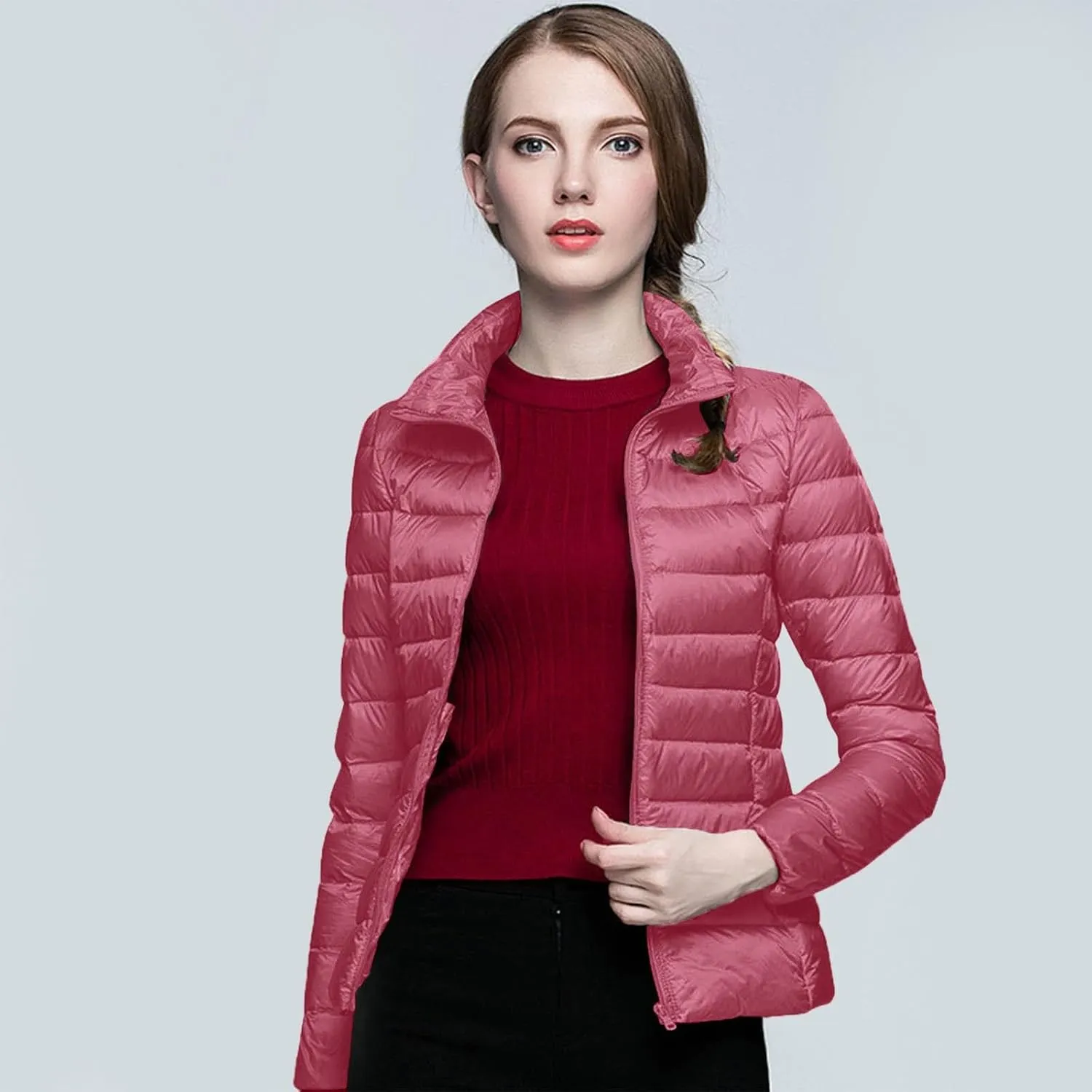 Packable Puffer Jacket Women Lightweight Short down Jackets Winter Trendy Hooded Bubble Coat Light Puffer Jackets