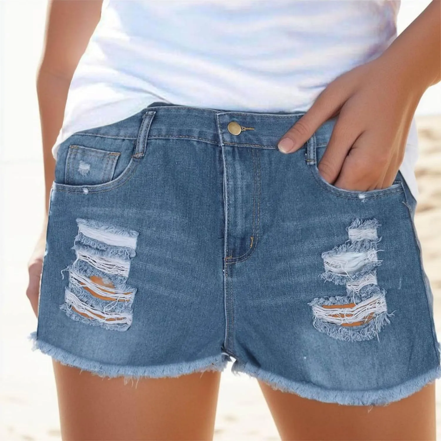 Plus Size Shorts Jean Shorts for Women Trendy High Waisted Seamed Front Stretchy