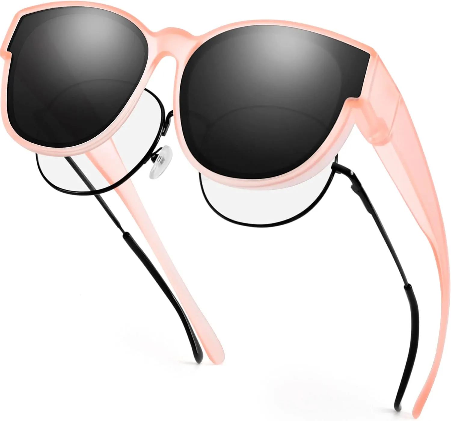 Polarized Over Glasses Sunglasses for Women, Round Cat Eye Trendy Solar Shield Large TR90 Frame Sun Shades UV400