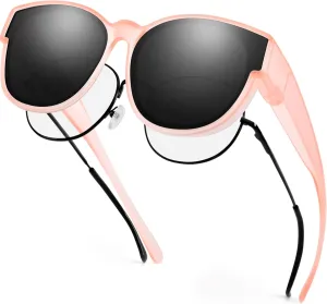Polarized Over Glasses Sunglasses for Women, Round Cat Eye Trendy Solar Shield Large TR90 Frame Sun Shades UV400