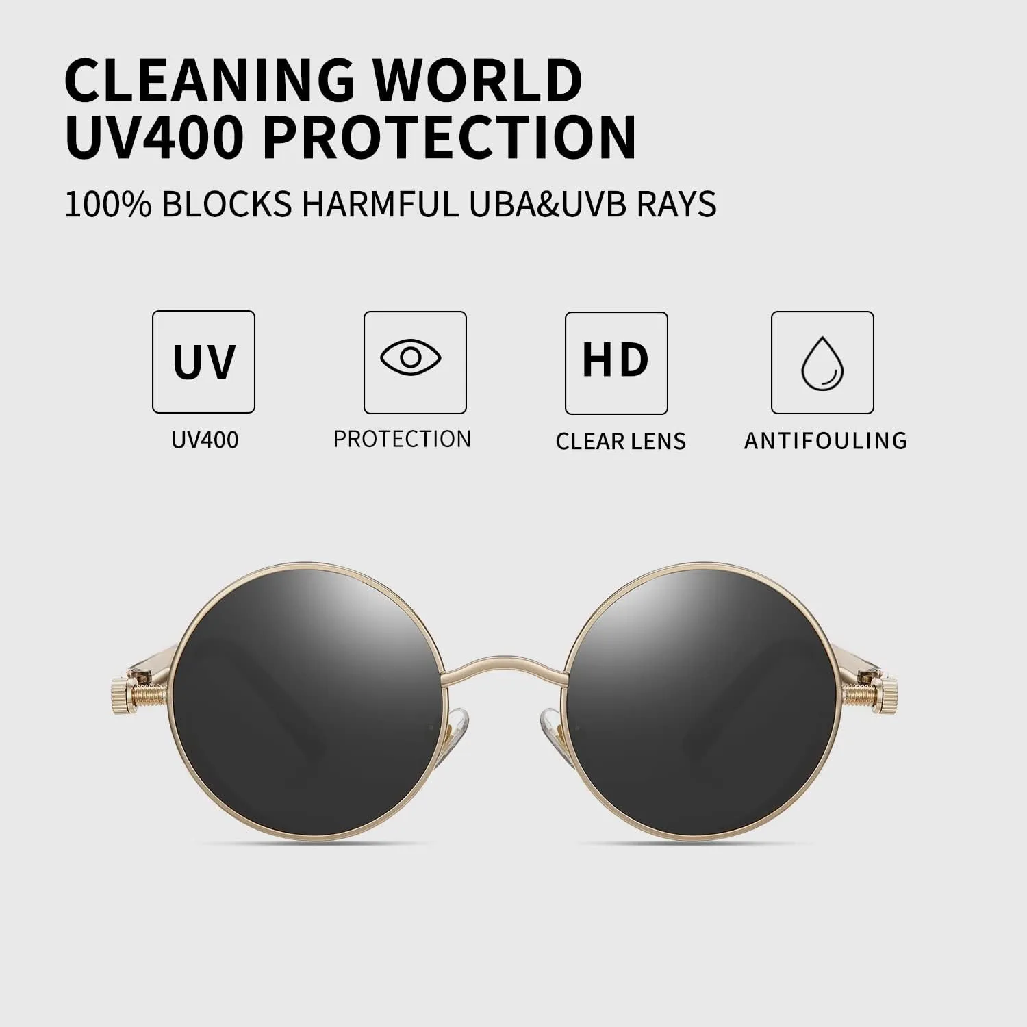 Polarized Steampunk Sunglasses, Round Lennon Shades for Outdoor Activities, Fashion Cool Eyewear
