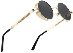 Polarized Steampunk Sunglasses, Round Lennon Shades for Outdoor Activities, Fashion Cool Eyewear
