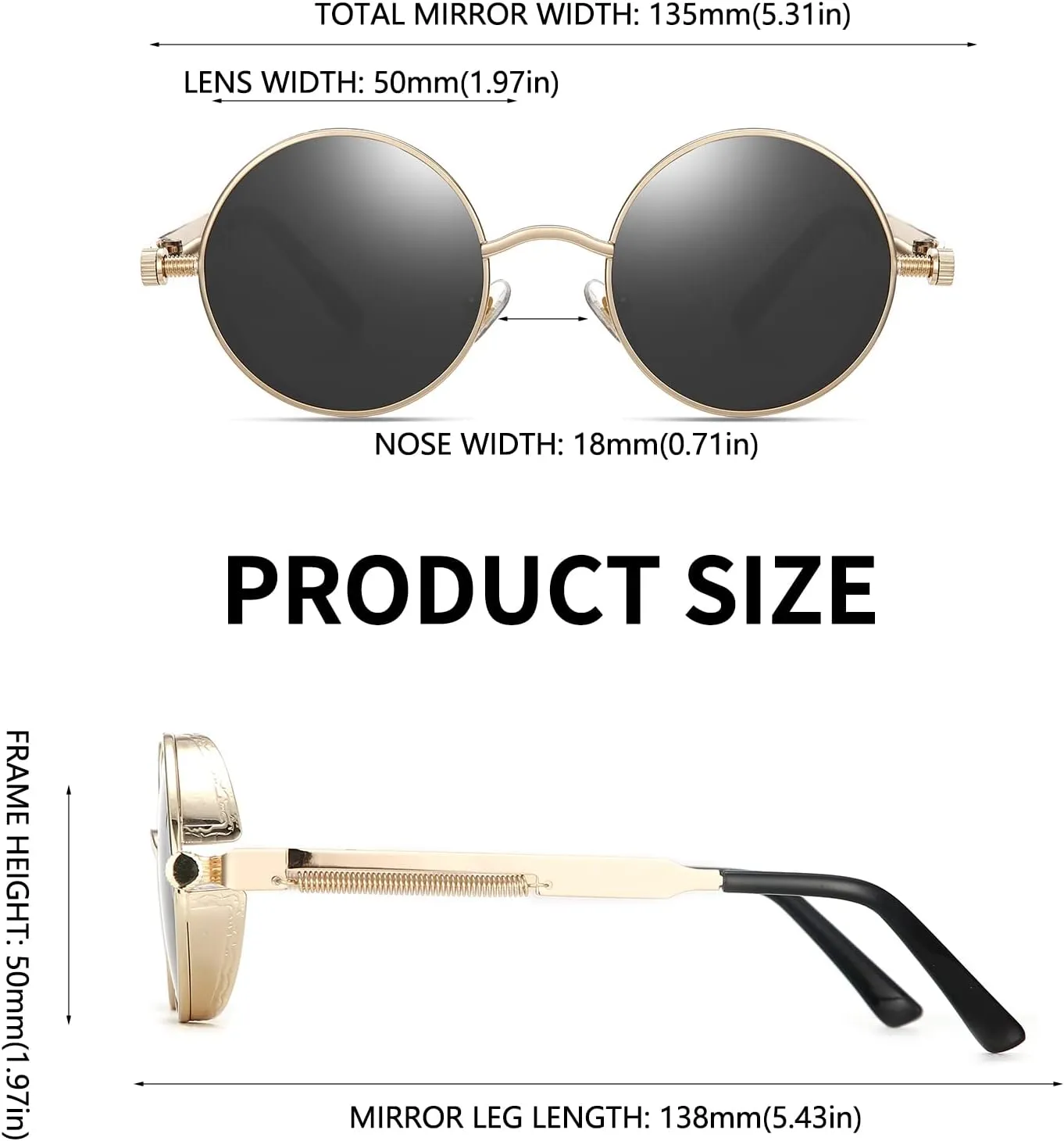 Polarized Steampunk Sunglasses, Round Lennon Shades for Outdoor Activities, Fashion Cool Eyewear
