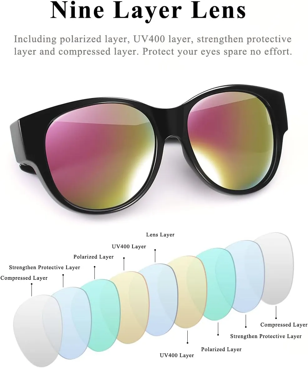Polarized Sunglasses Fit Over Glasses Over Glasses Trendy Round Cat Eye and HD Wrap-around Sunglasses