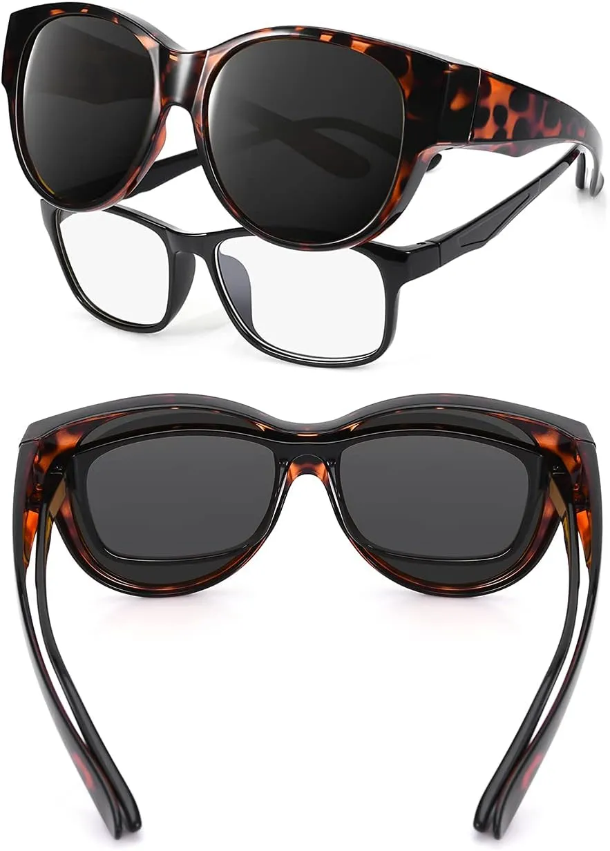 Polarized Sunglasses Fit Over Glasses Over Glasses Trendy Round Cat Eye and HD Wrap-around Sunglasses