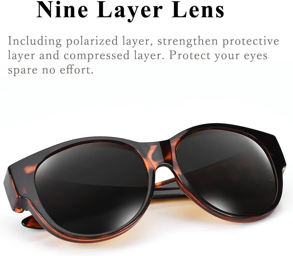 Polarized Sunglasses Fit Over Glasses Over Glasses Trendy Round Cat Eye and HD Wrap-around Sunglasses