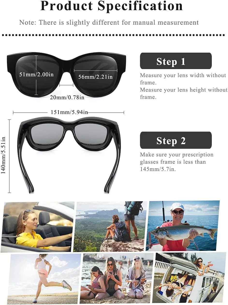 Polarized Sunglasses Fit Over Glasses Over Glasses Trendy Round Cat Eye and HD Wrap-around Sunglasses