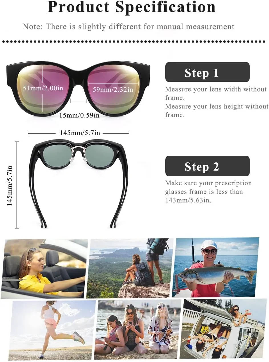 Polarized Sunglasses Fit Over Glasses Over Glasses Trendy Round Cat Eye and HD Wrap-around Sunglasses