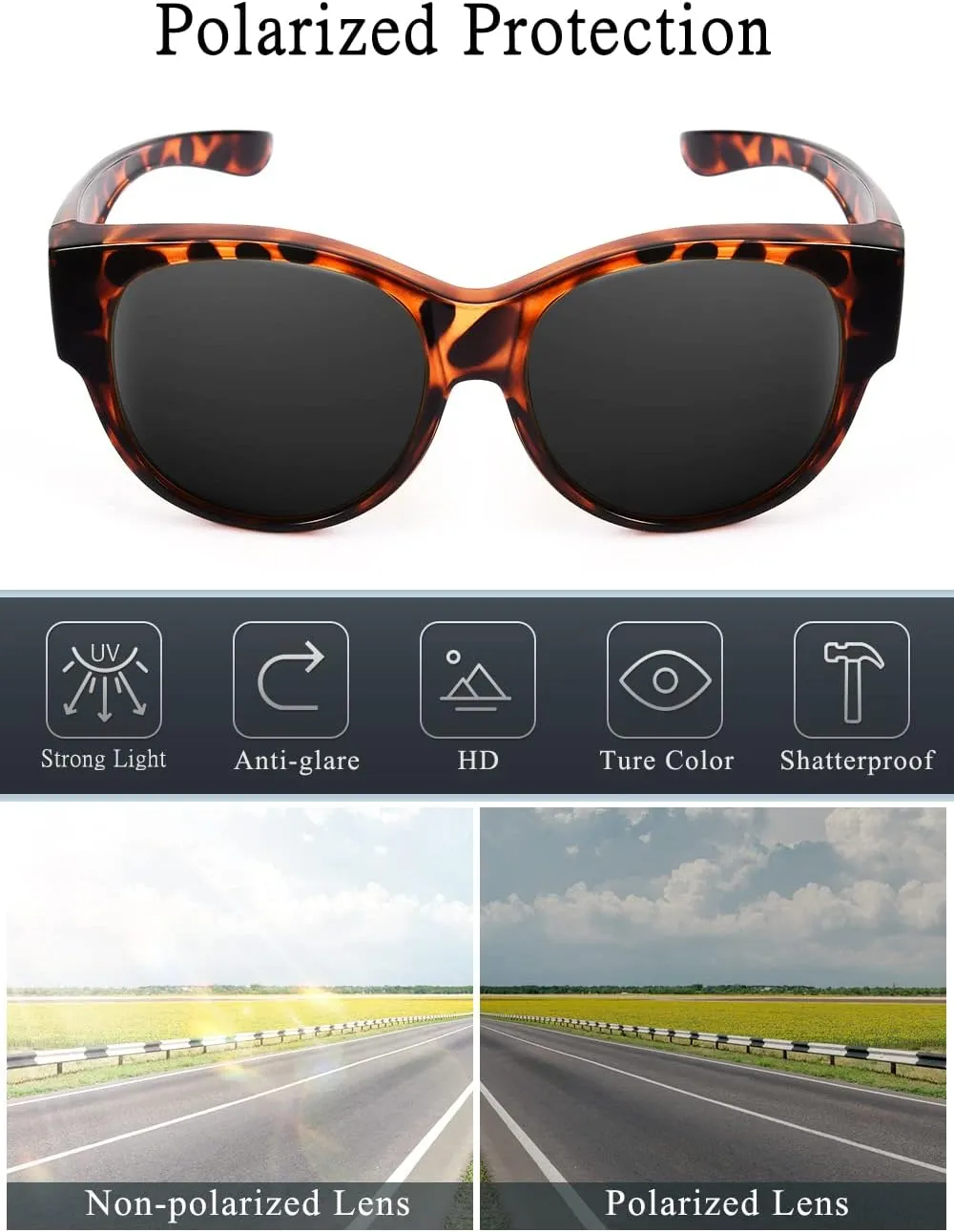 Polarized Sunglasses Fit Over Glasses Over Glasses Trendy Round Cat Eye and HD Wrap-around Sunglasses