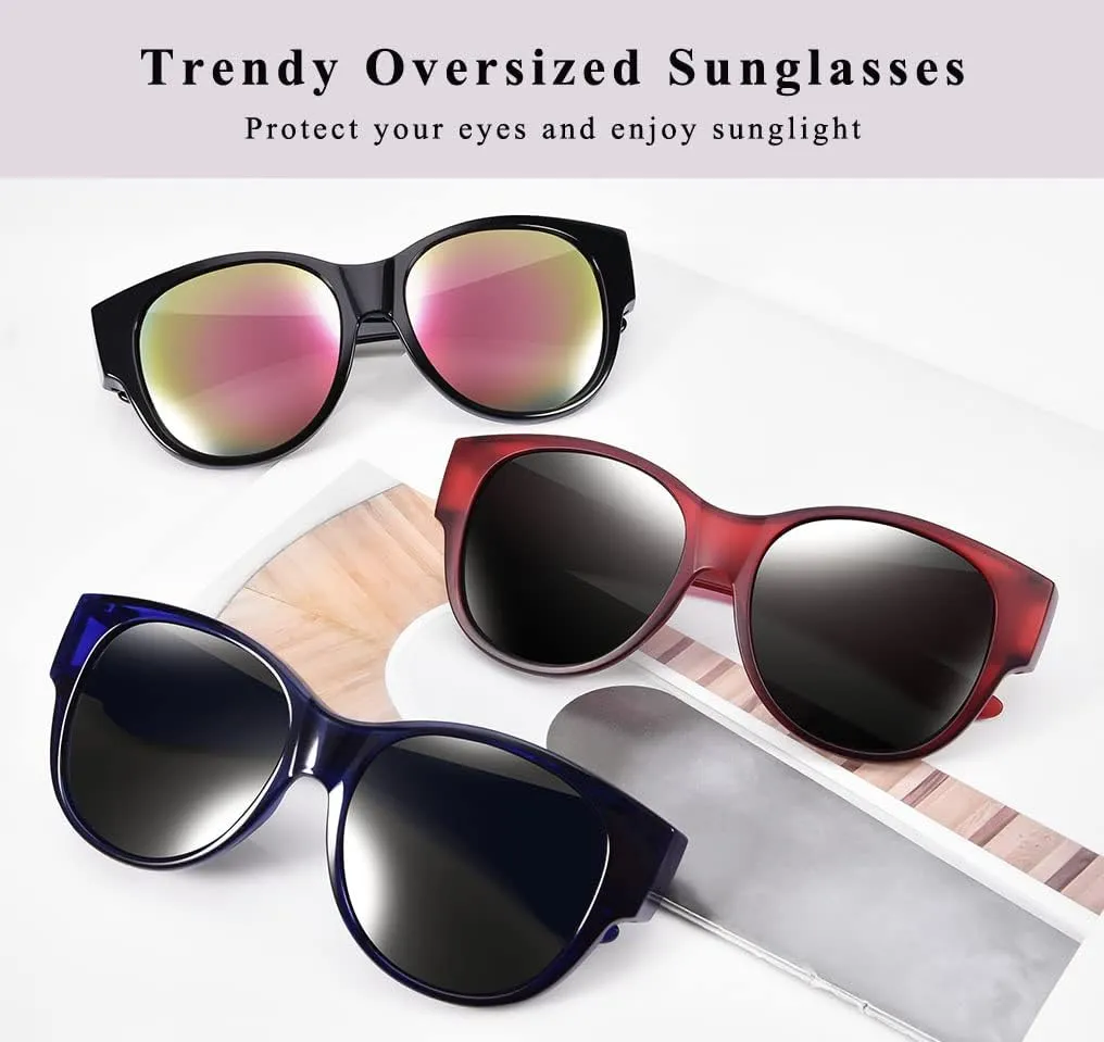 Polarized Sunglasses Fit Over Glasses Over Glasses Trendy Round Cat Eye and HD Wrap-around Sunglasses