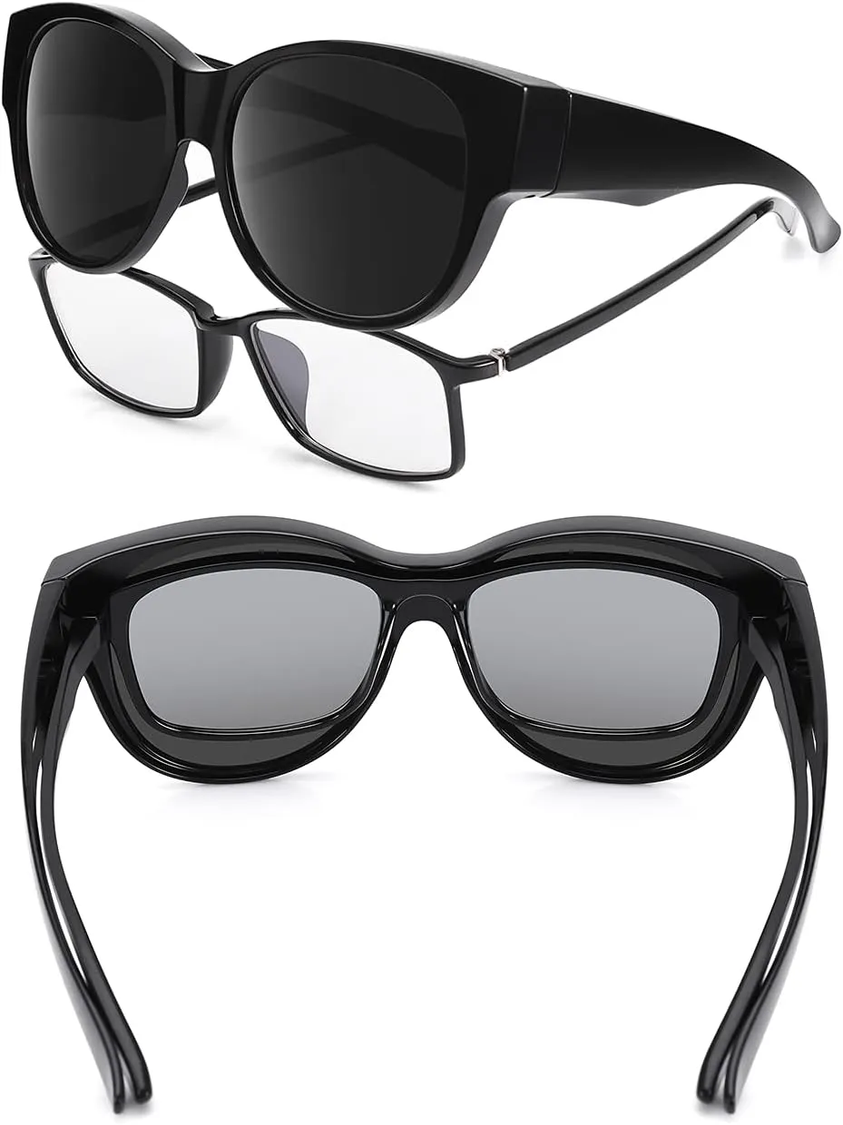 Polarized Sunglasses Fit Over Glasses Over Glasses Trendy Round Cat Eye and HD Wrap-around Sunglasses