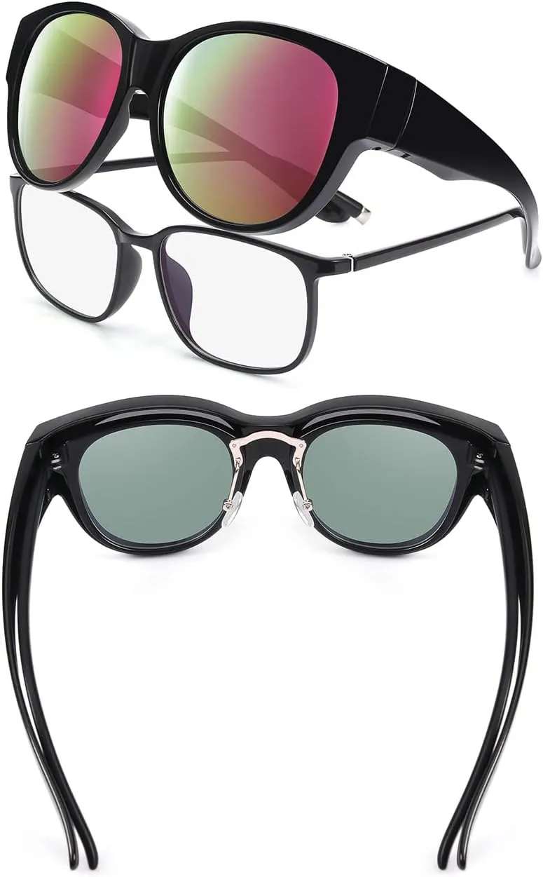 Polarized Sunglasses Fit Over Glasses Over Glasses Trendy Round Cat Eye and HD Wrap-around Sunglasses