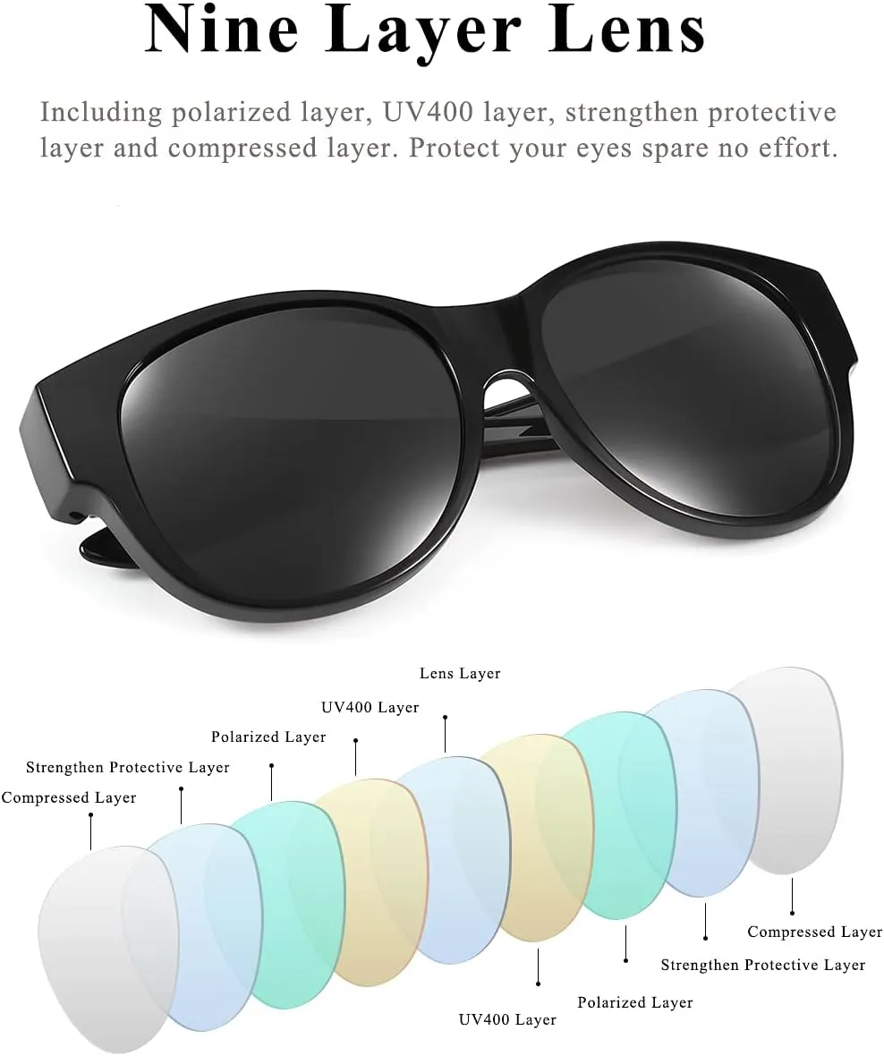 Polarized Sunglasses Fit Over Glasses Over Glasses Trendy Round Cat Eye and HD Wrap-around Sunglasses