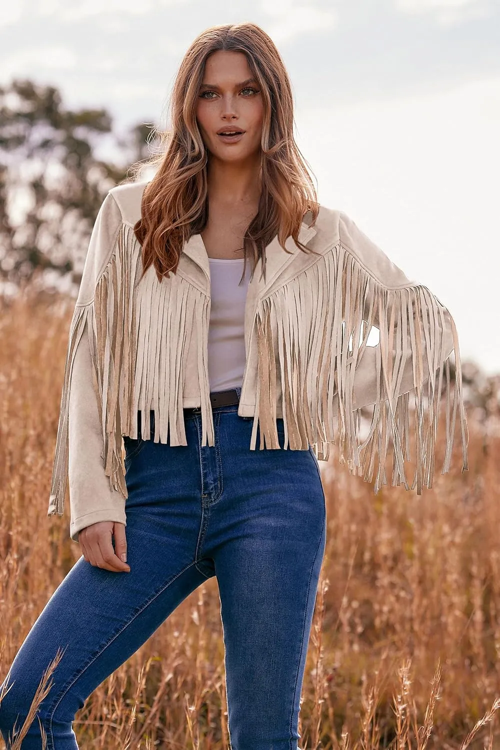 PRETTYGARDEN Women's Fringe Faux Suede Leather Jackets 2025 Fashion Tassel Motorcycle Cropped Coats
